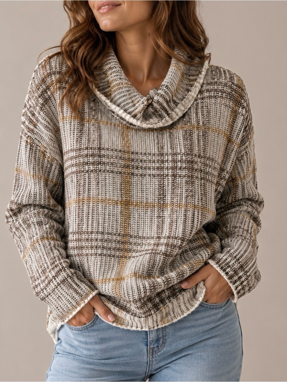 Dylan of True Grit - Sierra Raw Seam Mock Sweater